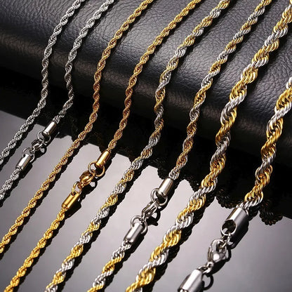 Stainless Steel Rope Chain Necklace | Gold Twisted Wave Link Choker