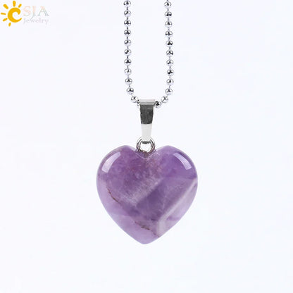 CSJA Natural Stone Heart Necklace | Crystal Healing Pendant for Women