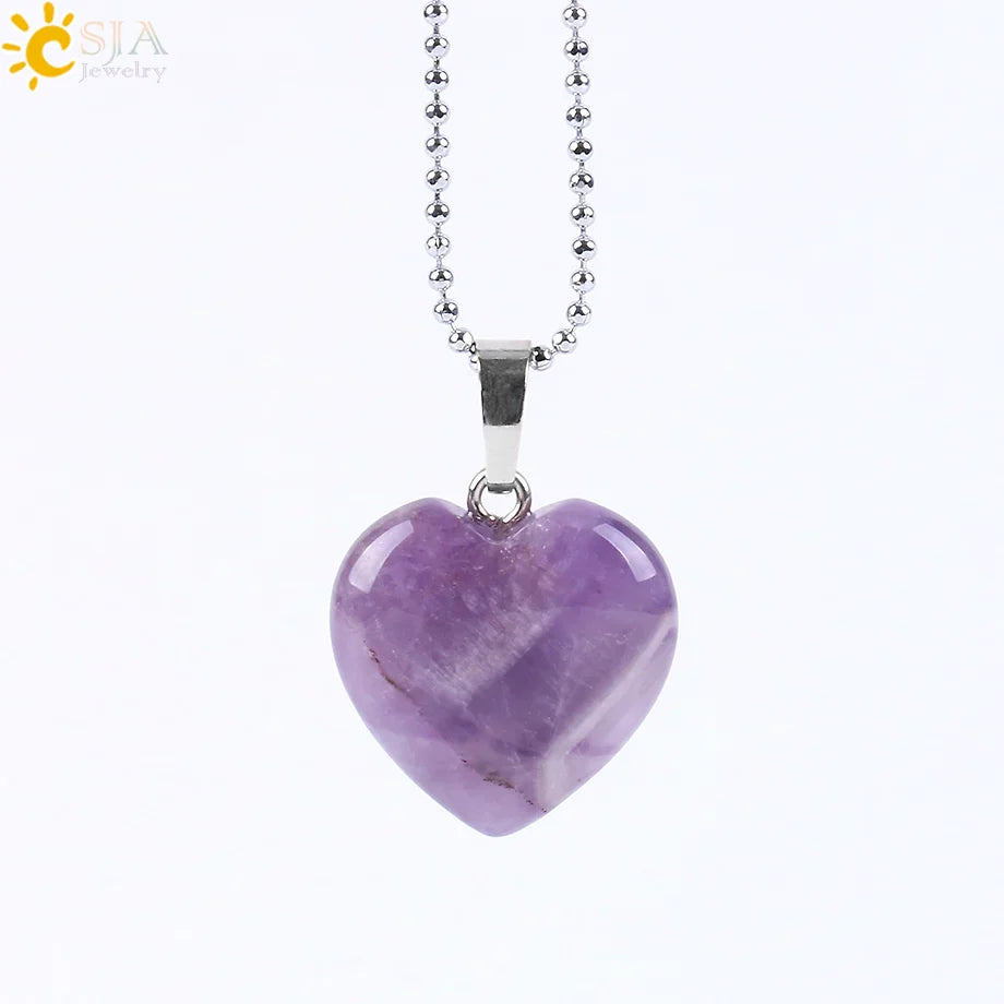 Natural Stone Heart Pendant Necklace | Crystal Healing Jewelry for Women