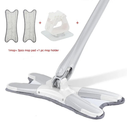 X-Type Floor Mop With 3 Pieces Reusable Microfiber