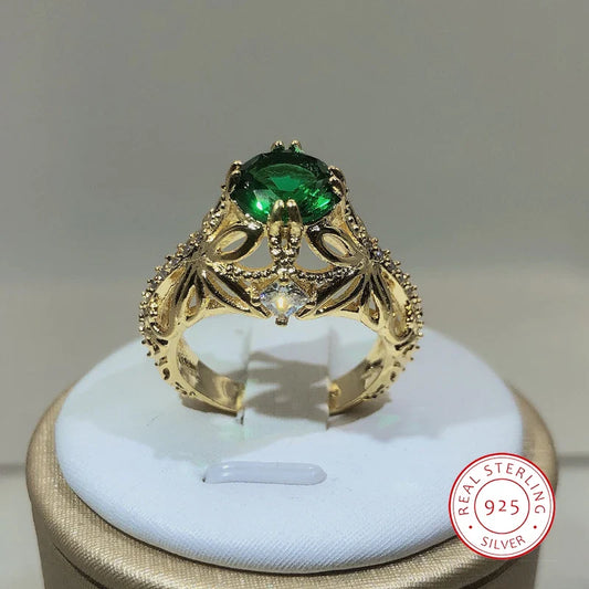 Vintage Emerald Cocktail Ring | 925 Sterling Silver