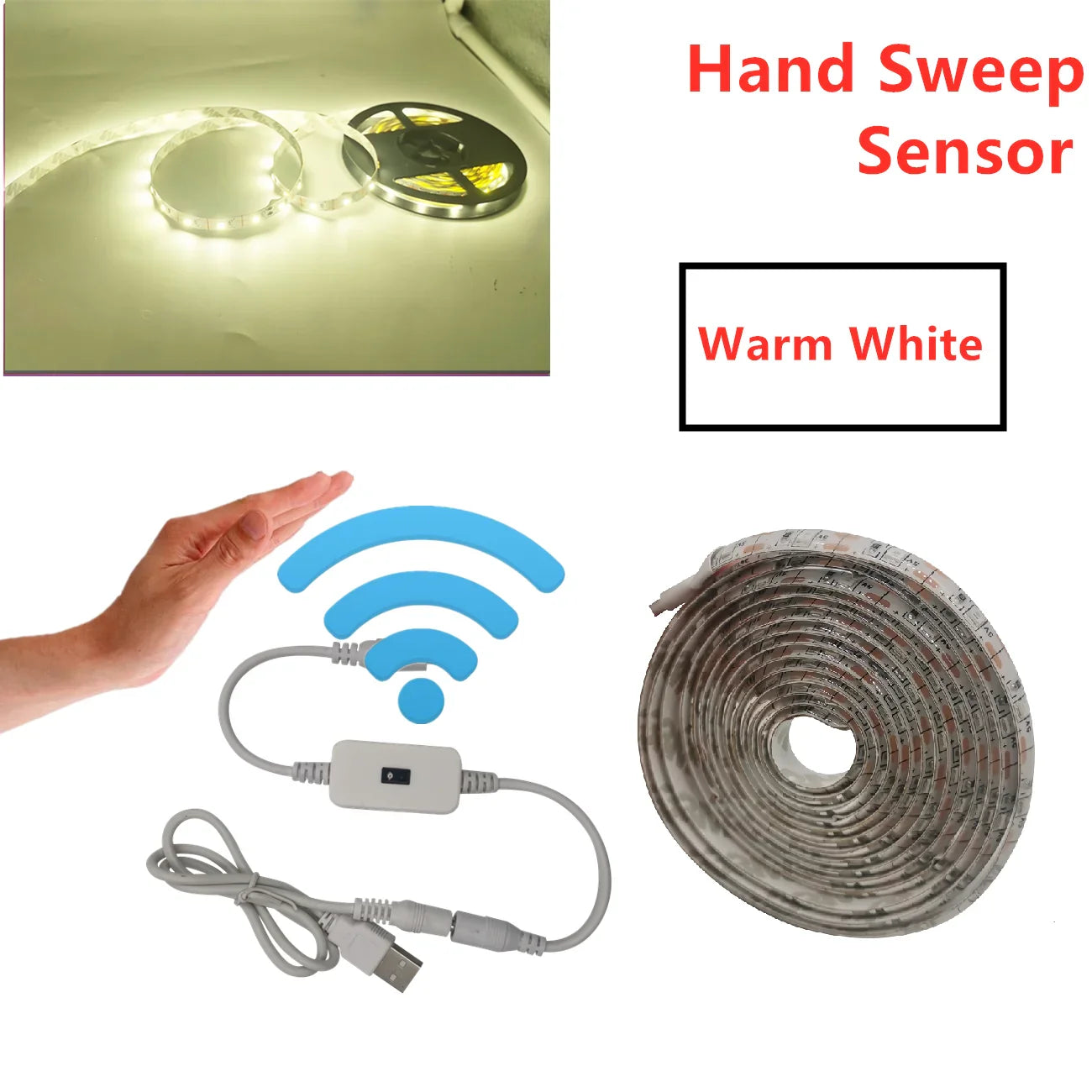 USB Motion Sensor LED Strip Light | Hand Wave Control for TV Kitchen