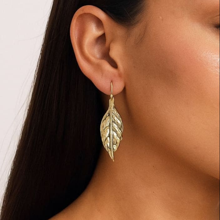 Brass Palm Leaf Earrings for Women - Tawi