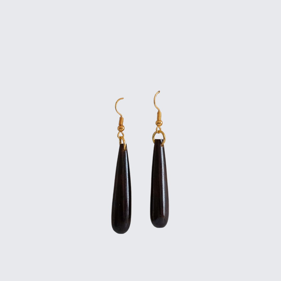 Black Hardwood Teardrop Drop Earrings | Tiwi