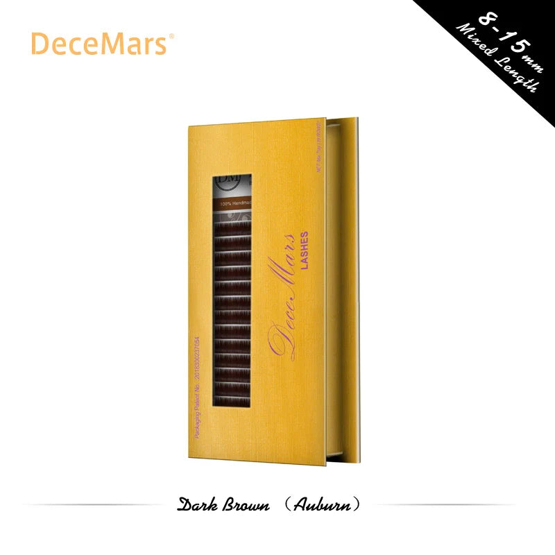 DeceMars Dark Brown Eyelash Extension JBCD Curl Mix Length | Auburn Individual Lashes for Salon