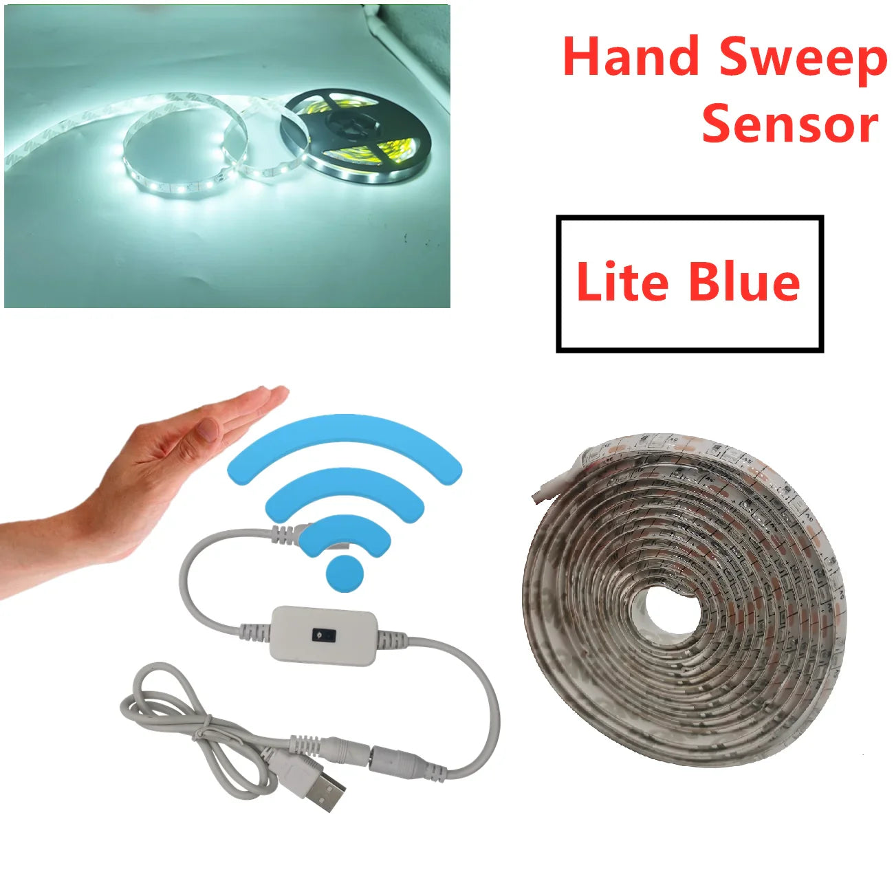 USB Motion Sensor LED Strip Light | Hand Sweep Control for Kitchen TV Backlight