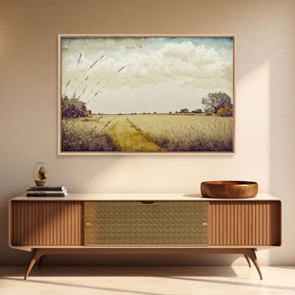 Muted Vintage Landscape Wall Art Canvas Print, Nature Framed Large Gallery Art, Minimalist Art Ready to Hang, With Hanging Kit, Subdued Art