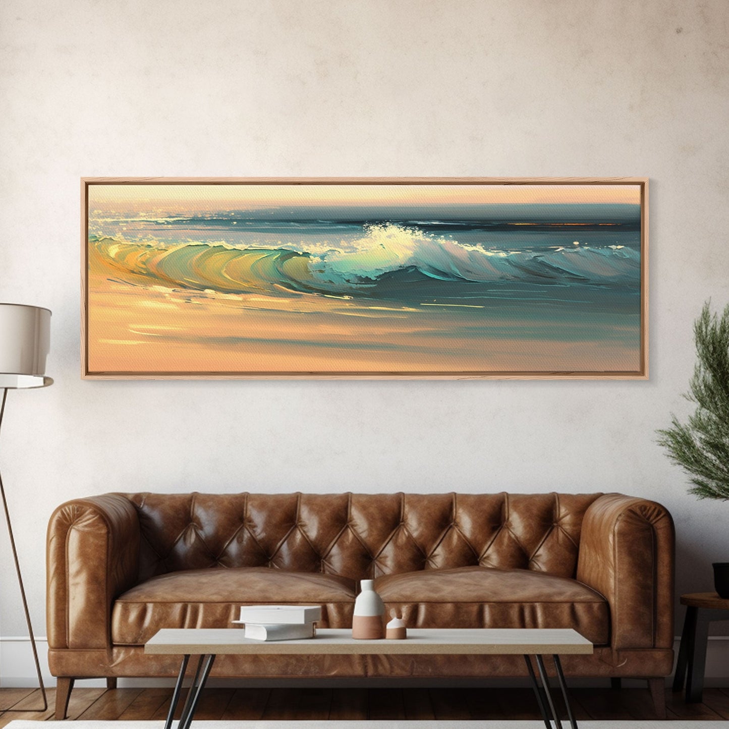 Panoramic Ocean Beach canvas prints Sea landscape Nautical photo Coastal canvas print Sea wave canvas Extra large wall art  Ready to hang