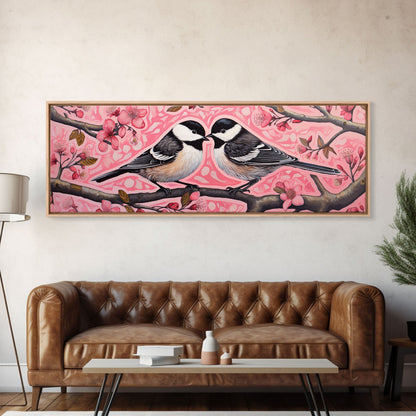 The Kissing Orioles, Cute Bird Art, Framed Canvas Print, Valentine's Day, Gift For Her