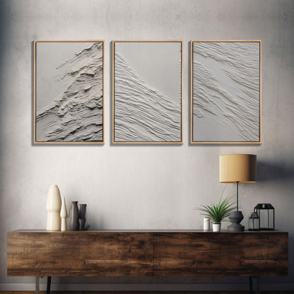 Triptych Framed Canvas Print Wall Art Set of 3, Modern Farmhouse, White Plaster Photography Art, 3 Panel Minimalist Wall Art, Boho Decor