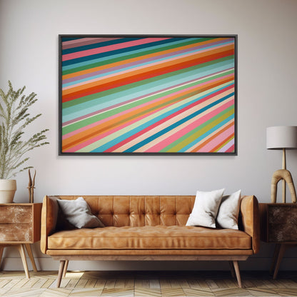 Mid Century Art Wide Framed Canvas Panoramic Art Retro Decor Modern Art Teal Orange Yellow Stripes Canvas Print Modern Wall Art