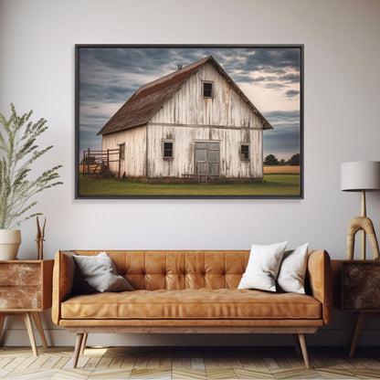 Rustic Farmhouse Wall Decor, White Barn Landscape Print, Farmhouse Living Room Decor, Farmhouse Kitchen Decor, Original Art, Old Barn Photo