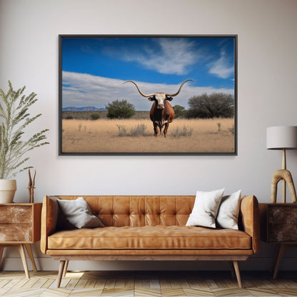 Longhorn cow canvas print, Texas longhorn art, Longhorn canvas print, Farmhouse decor, Rustic wall art, Longhorn wall decor