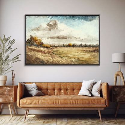 Subdued Vintage Landscape Wall Art Canvas Print, Nature Framed Large Gallery Art, Minimalist Art Ready to Hang, With Hanging Kit, Muted Art