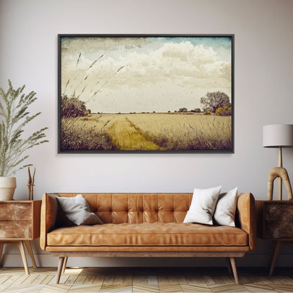 Muted Vintage Landscape Wall Art Canvas Print, Nature Framed Large Gallery Art, Minimalist Art Ready to Hang, With Hanging Kit, Subdued Art
