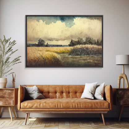 Subdued Watercolor Wall Art, Framed Canvas Print, Muted Moody Minimalist Boho Style Wall Art, Guest Room, Above Bed Art, Above Sofa Wall Art