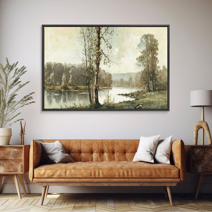 Vintage Landscape Wall Art Canvas Print, Sketch Natural Framed Large Gallery Art, Minimalist Art Ready to Hang, Framed Farmhouse Art