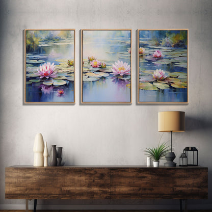 Lake Wall Art, Water Lily Art, Lotus Wall Print, Canvas Print, Wall Art, 3 Piece Wall Art, Home Wall Decor, Country Home Decor, Ranch Decor