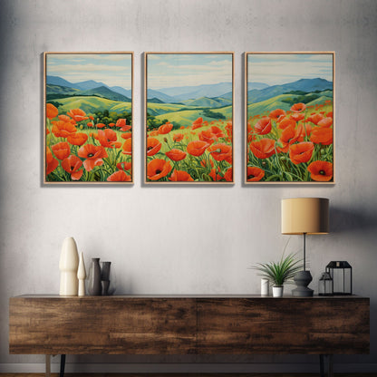 Poppies Wall Art, Meadow Wall Print, Wildflower Meadow, Canvas Print, Set Of 3 Prints, Wall Art, 3 Piece Wall Art, Southern Decor, RV Decor