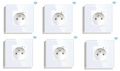 Bseed Wifi Wall Socket France Standard Crystal Glass Panel Smart Socket Outlets Work With Tuya Google Home Alexa Timer APP