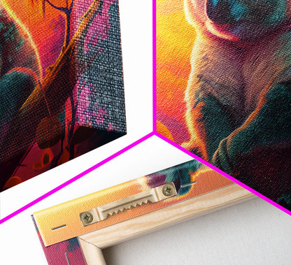 Cute Koala bear at sunset, vaporwave animal art, framed canvas print, framed wall art, ready to hang, synthwave art