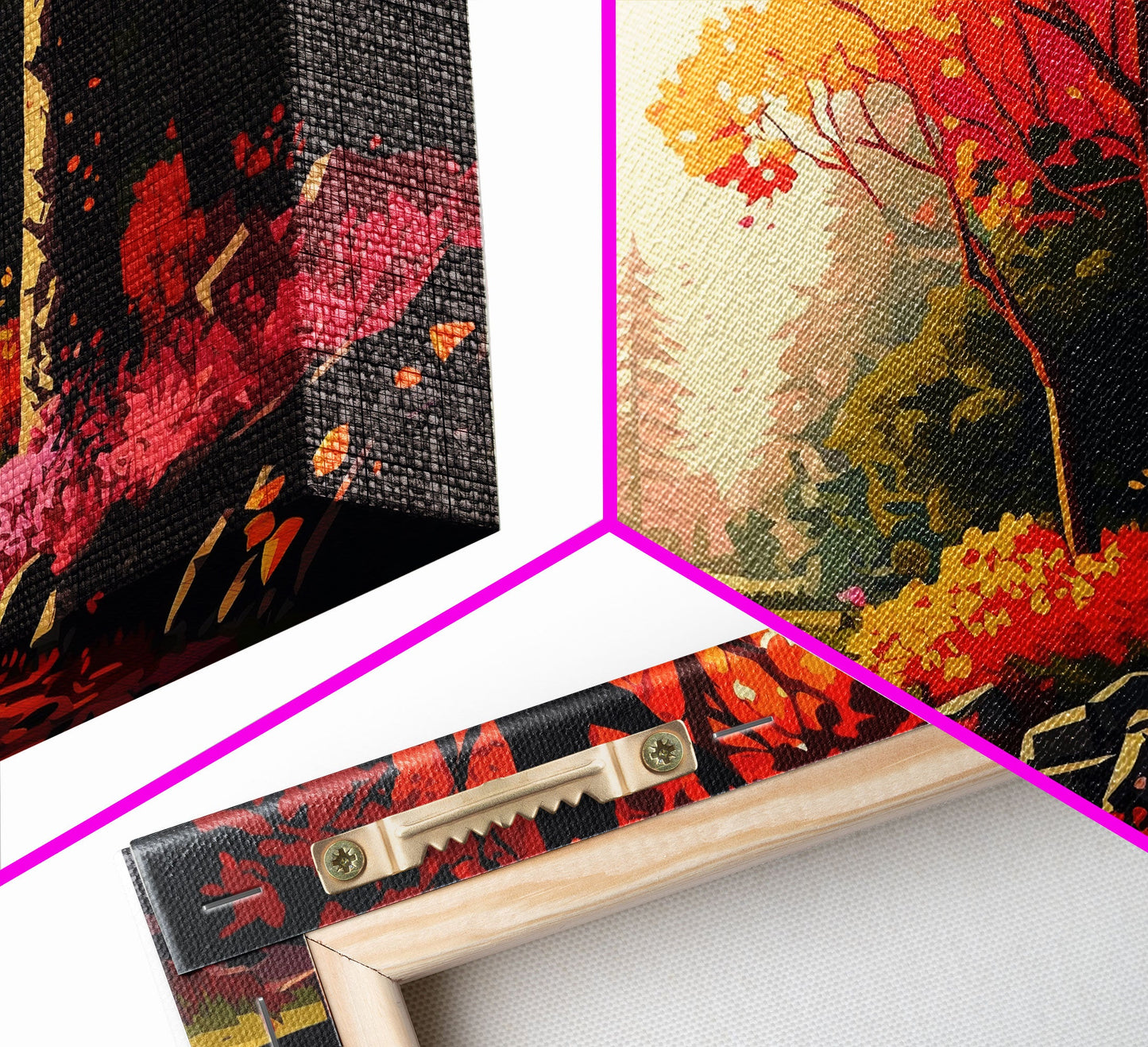 Pop Art Style Fall Forest Landscape, Framed Canvas Print, Unique living room wall art, above sofa art, Color Pop forest art