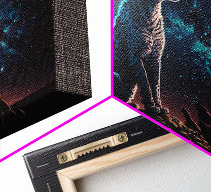 Cheetah Print, Synthwave Animal Prints, Cheetah and a starry night sky, framed canvas print, cute animal art