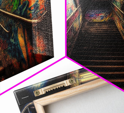 Graffiti Covered Staircase | Subway Stairs | Framed Canvas Print | Punk Art | Dystopian Cyberpunk Art