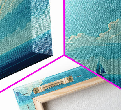 Monochromatic Sail Boat Art, Blue Tones, Framed Canvas Print, Blue Sky and Blue Sea There's Nothing Else For Me