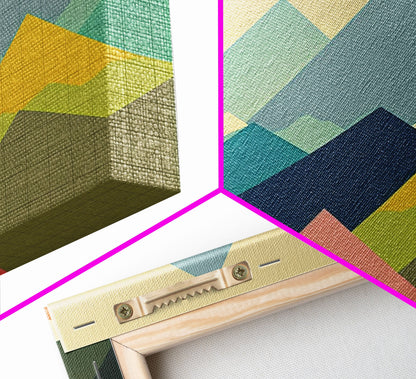 Swedish Style Art, Framed Canvas Print, Colorful Mountain Landscape Pop Art Style