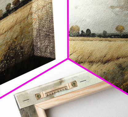 Moody Country Landscape Canvas Print Painting | Vintage Wall Art | Subdued Wall Art | Framed Canvas | Muted Monochromatic Landscape Art