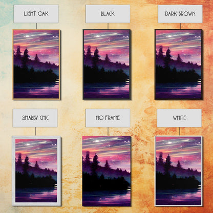 Starry Night Magical Forest Fantasy Landscape, 3 Piece Wall Art, Ready To Hang Canvas Print, Cool Living Room Wall Art Decor
