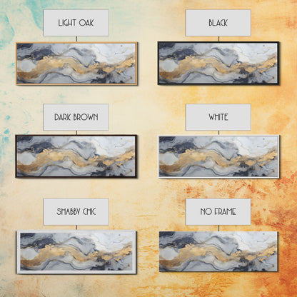 Silver Marble Canvas Wall Art, Abstract Canvas Art, Panoramic Art, Extra Large Wall Art, Marble Wall Decor, Large Canvas Art, Modern Art