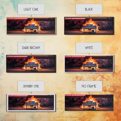 The Burning Piano, Urban Decay Art, Street Art, Framed Canvas Print, Graffiti Art, Panoramic Wall Art