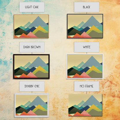 Swedish Style Art, Framed Canvas Print, Colorful Mountain Landscape Pop Art Style