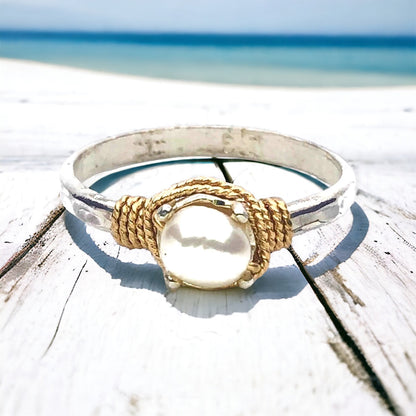 Hand Hammered Pearl Ring