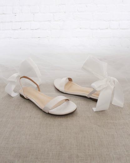 Girls Satin Flat Sandal with Wrapped Satin Tie