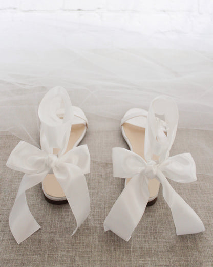 Girls Satin Flat Sandal with Wrapped Satin Tie