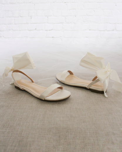 Girls Satin Flat Sandal with Wrapped Satin Tie