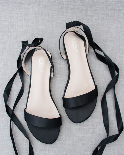Girls Satin Flat Sandal with Ballerina Lace Up
