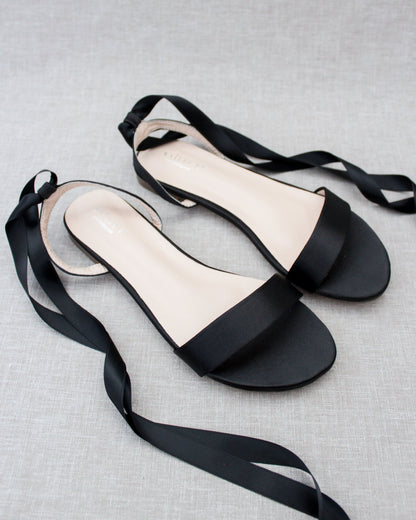Girls Satin Flat Sandal with Ballerina Lace Up
