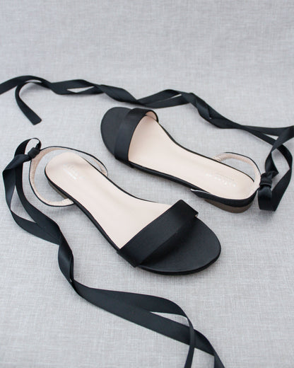 Girls Satin Flat Sandal with Ballerina Lace Up