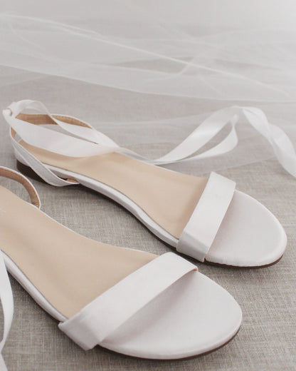 Girls Satin Flat Sandal with Ballerina Lace Up