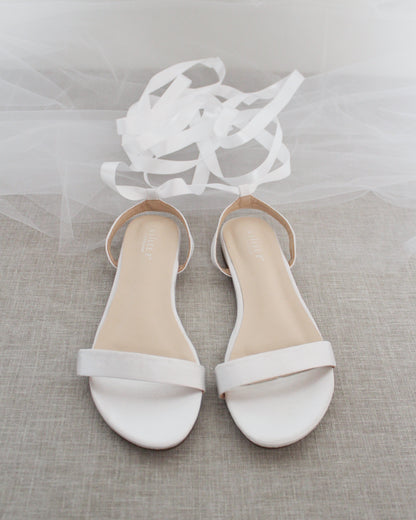 Girls Satin Flat Sandal with Ballerina Lace Up