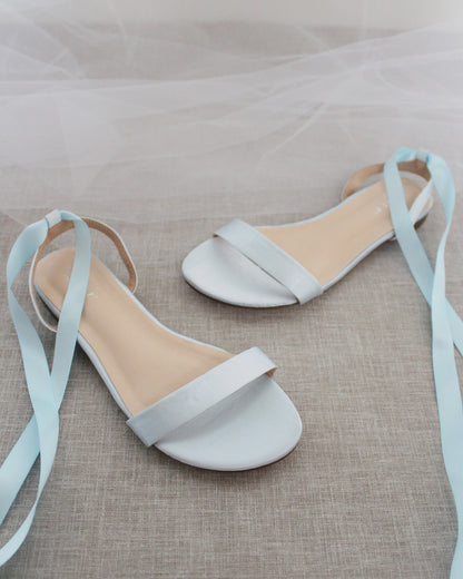 Girls Satin Flat Sandal with Ballerina Lace Up