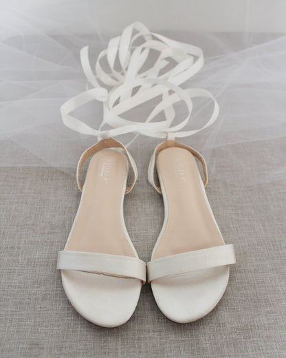 Girls Satin Flat Sandal with Ballerina Lace Up