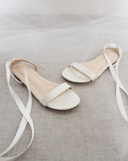 Girls Satin Flat Sandal with Ballerina Lace Up