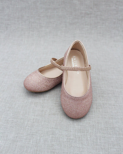 Rose Gold Fine Glitter Mary Jane Flats