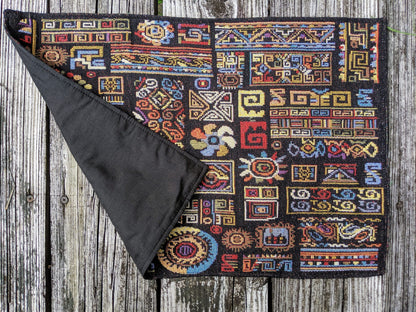 DaDa Bedding Set of 4-Pieces Ethnic Ornaments Geometric Black Tapestry Dining Placemats 13” x 19” (18118)