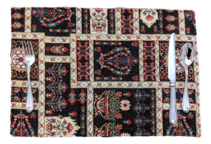 DaDalogy Bedding Set of 4-Pieces Dark Noir Mughal Floral Botanical Vintage Fleur Tapestry Placemats 13” x 19” (18197)
